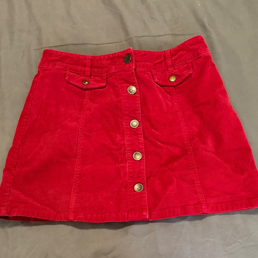 Forever 21 Red Corduroy Button Skirt
